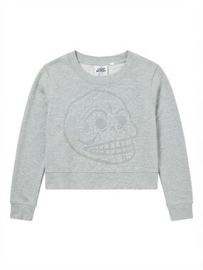 Cheap Monday Grey Tonal Skull Cropped Crew Sweatshirt